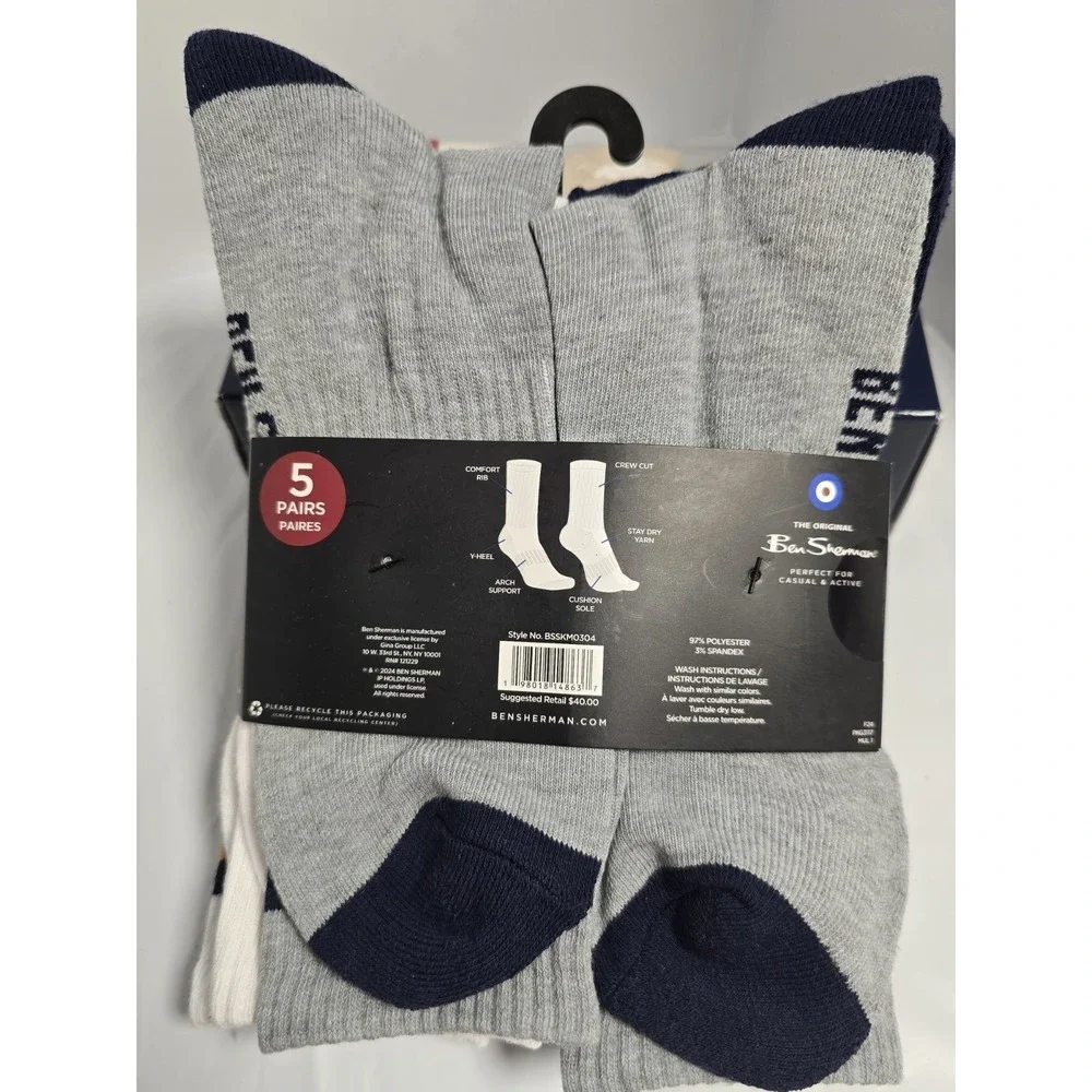 Ben Sherman 5 Pack Mens Socks , Size 6-12  MSRP‎ 40